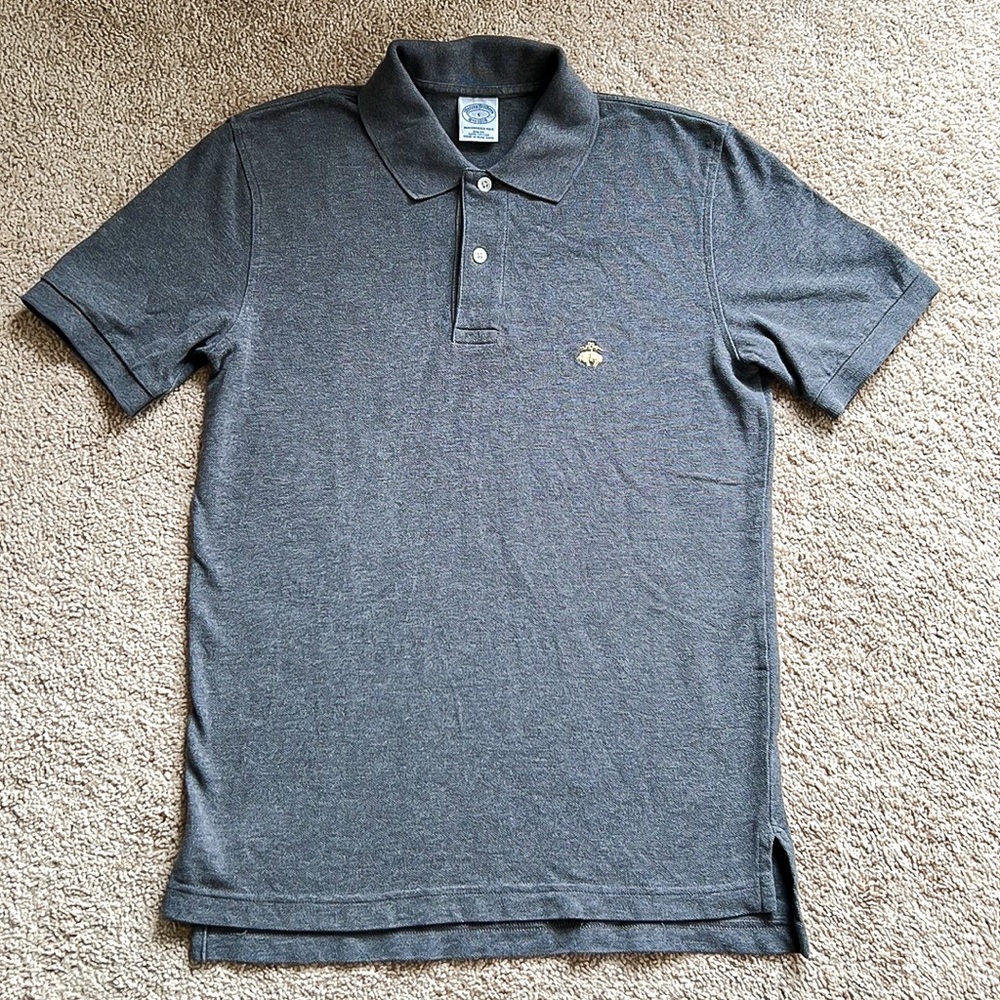 Brooks Brothers Gray and Gold Performance Polo Slim Fit Sz Small